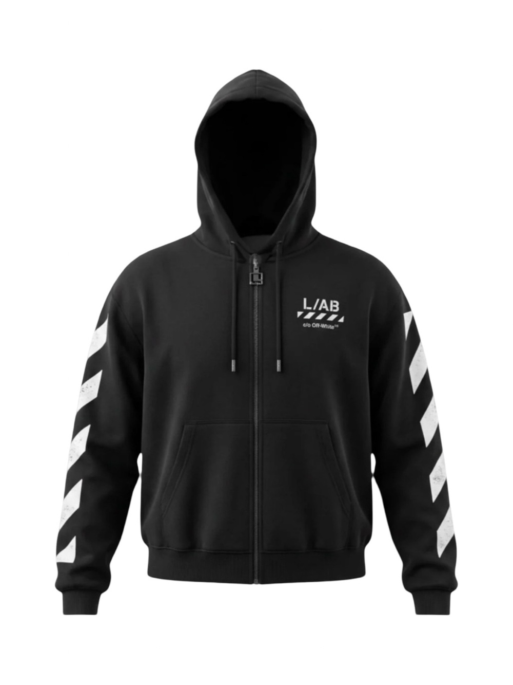 L/AB c/o Off-White Core Diagonal Fleece Full Zip Hoodie NWT Size L